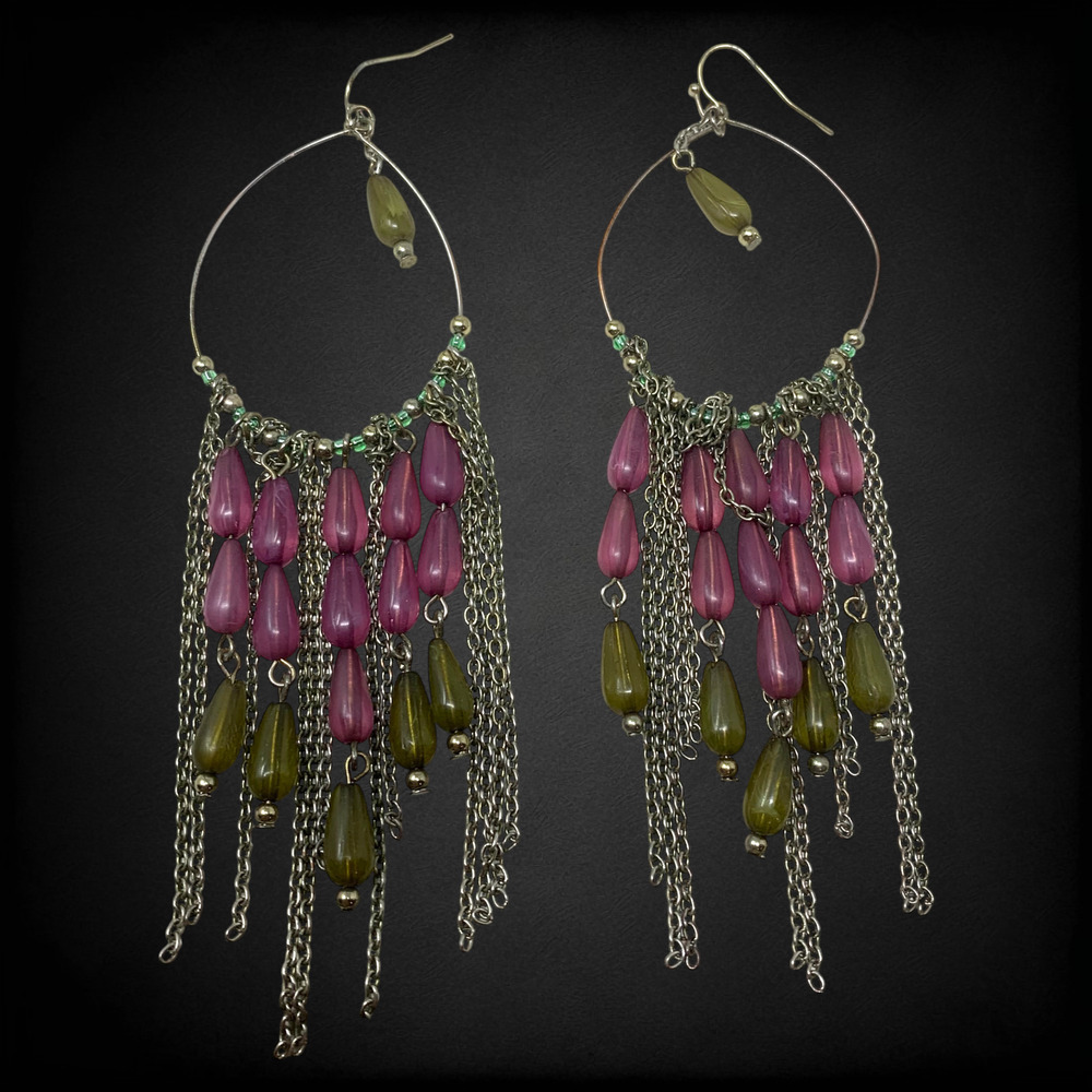 Vintage Y2K Oversized Beaded Dangle Duster Earrings Pierced Bohemian Byzantine